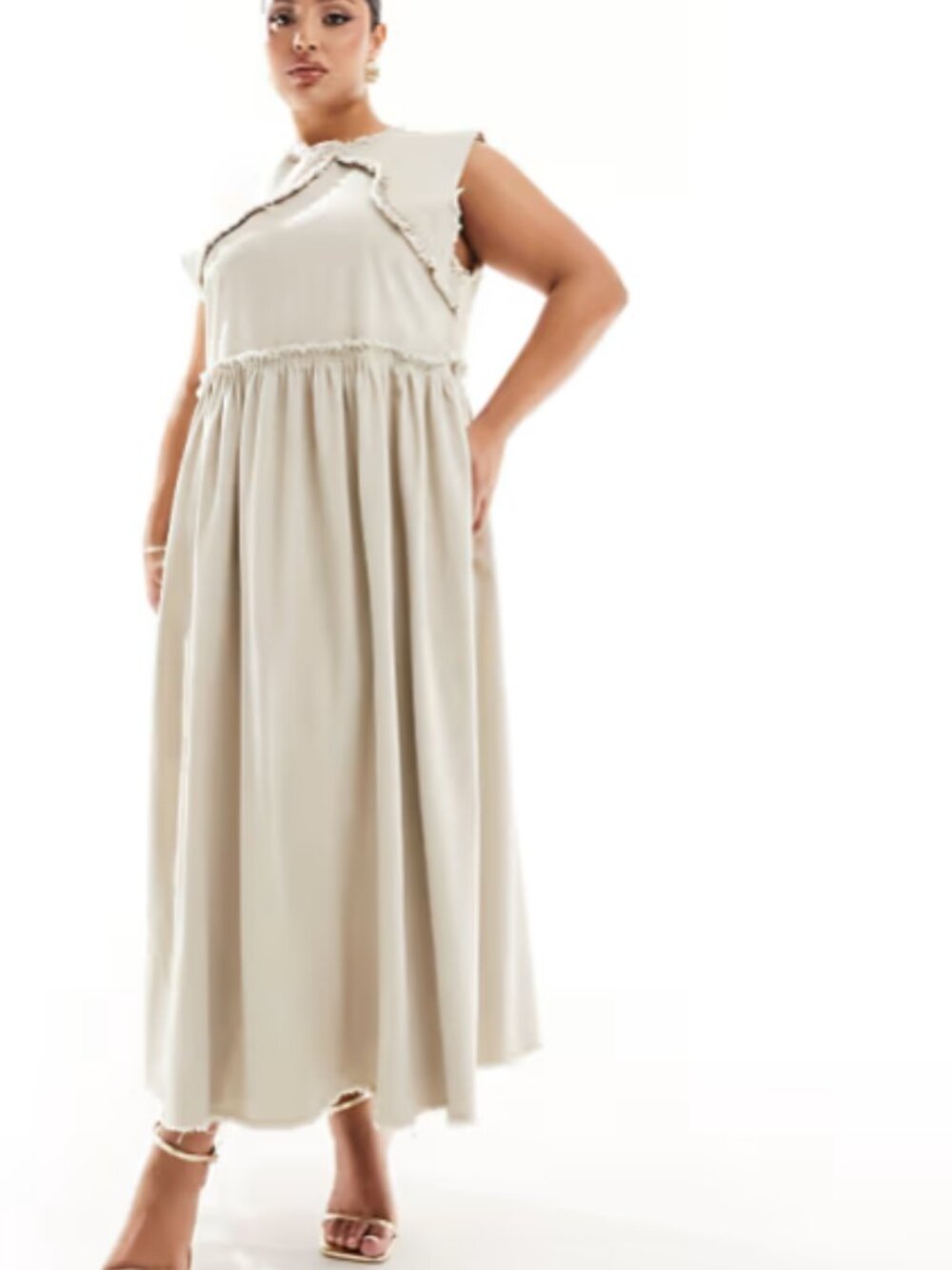 ASOS Curve / COLLUSION Plus Twill Raw Hem Maxi Smock Dress - 26W